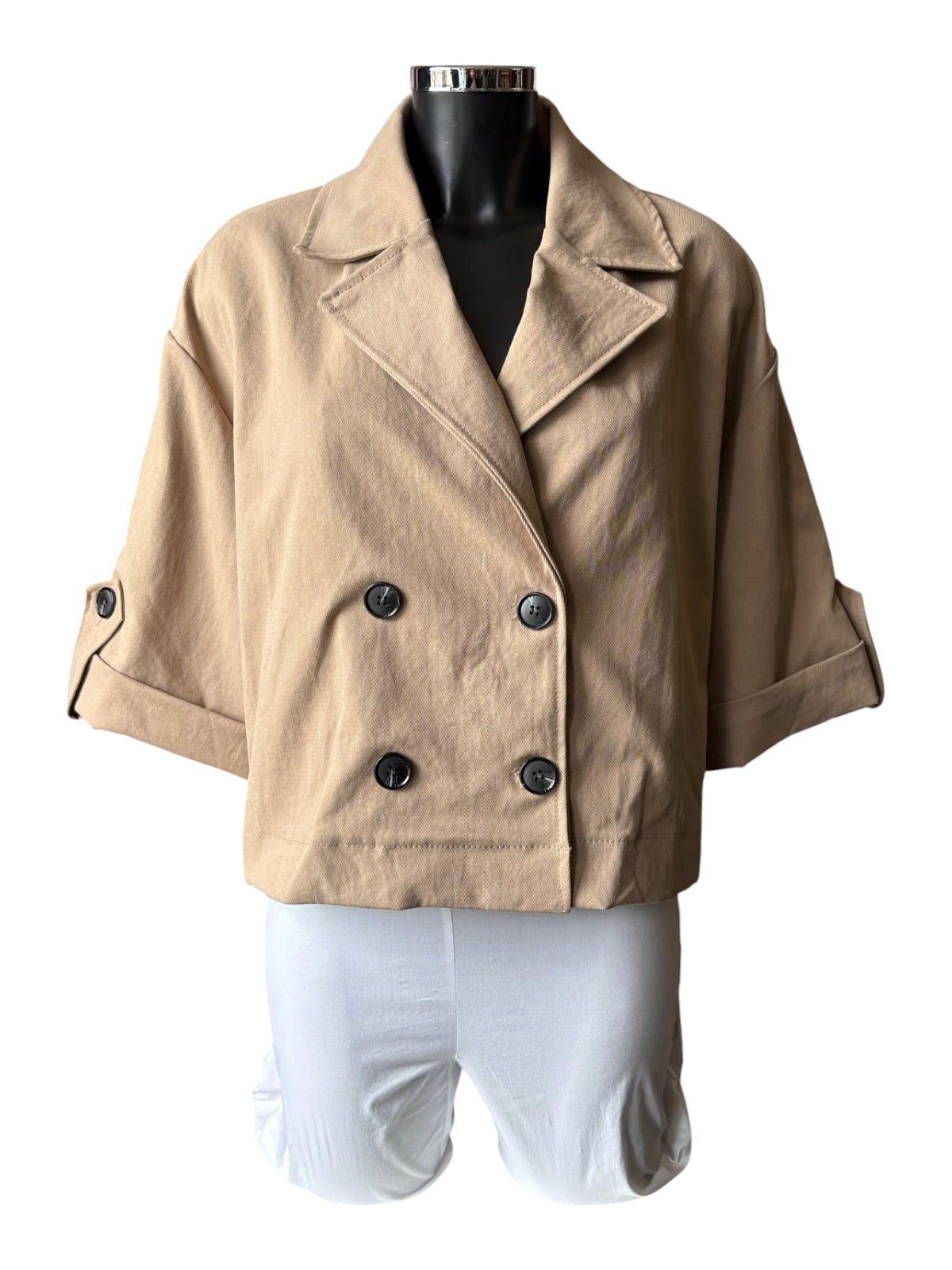 Lottie double breasted short coat - Taupe