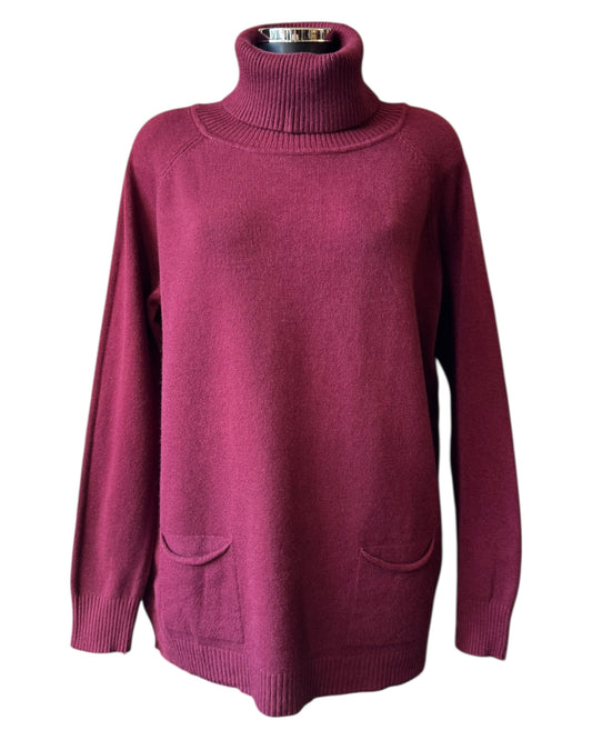Eleanor soft knit roll neck pocket jumper - Bordeaux