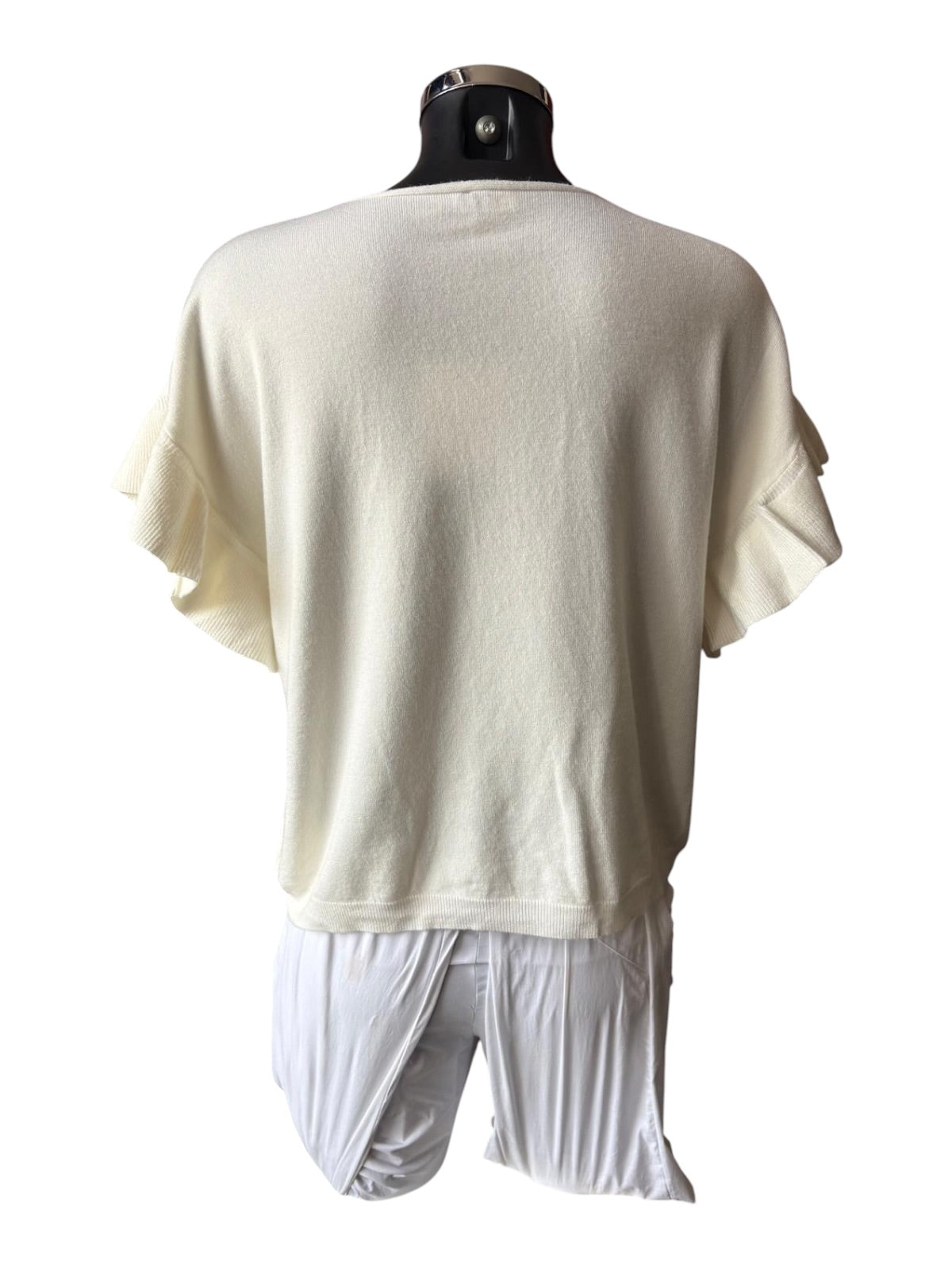 Anya frill sleeve fine knit short sleeve jumper - Ivory