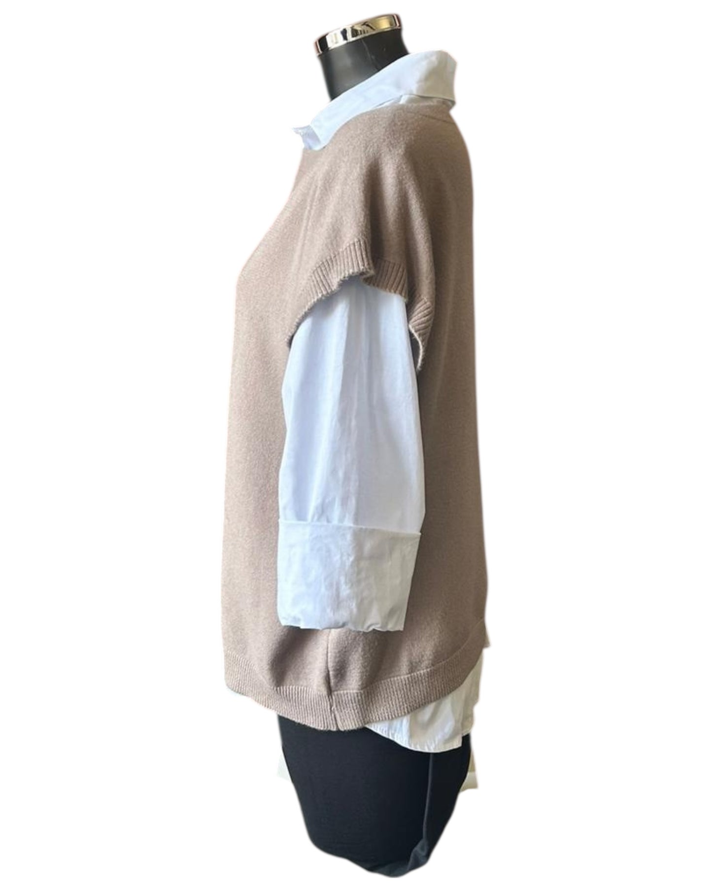 Yasmin 2 piece button back jumper & shirt  - Taupe