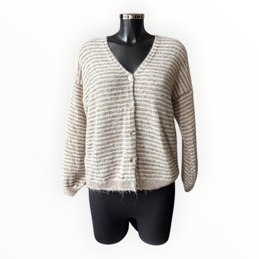Lucy soft knit striped cardigan - Taupe