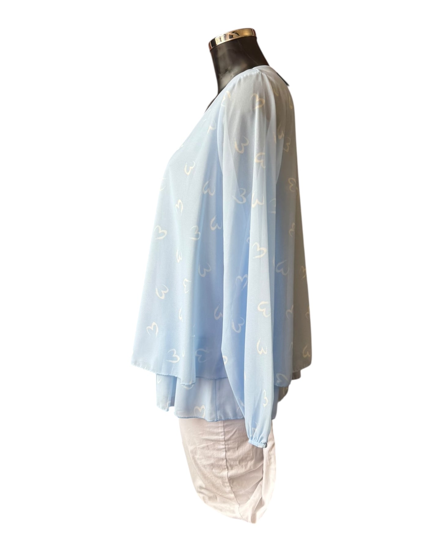 Virginia v neck layered hem top - Blue Hearts