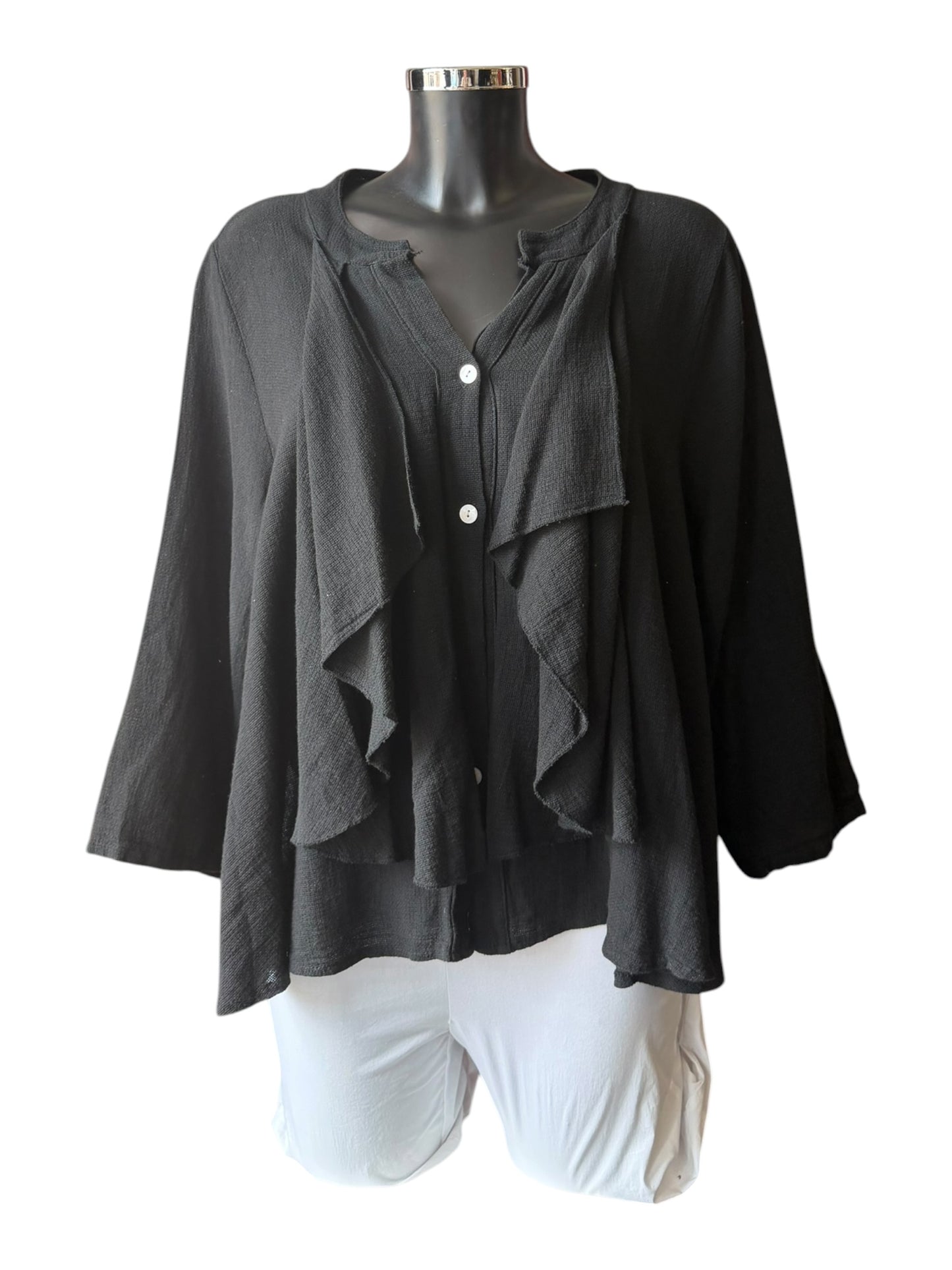 Casey range ruffle front top - Black