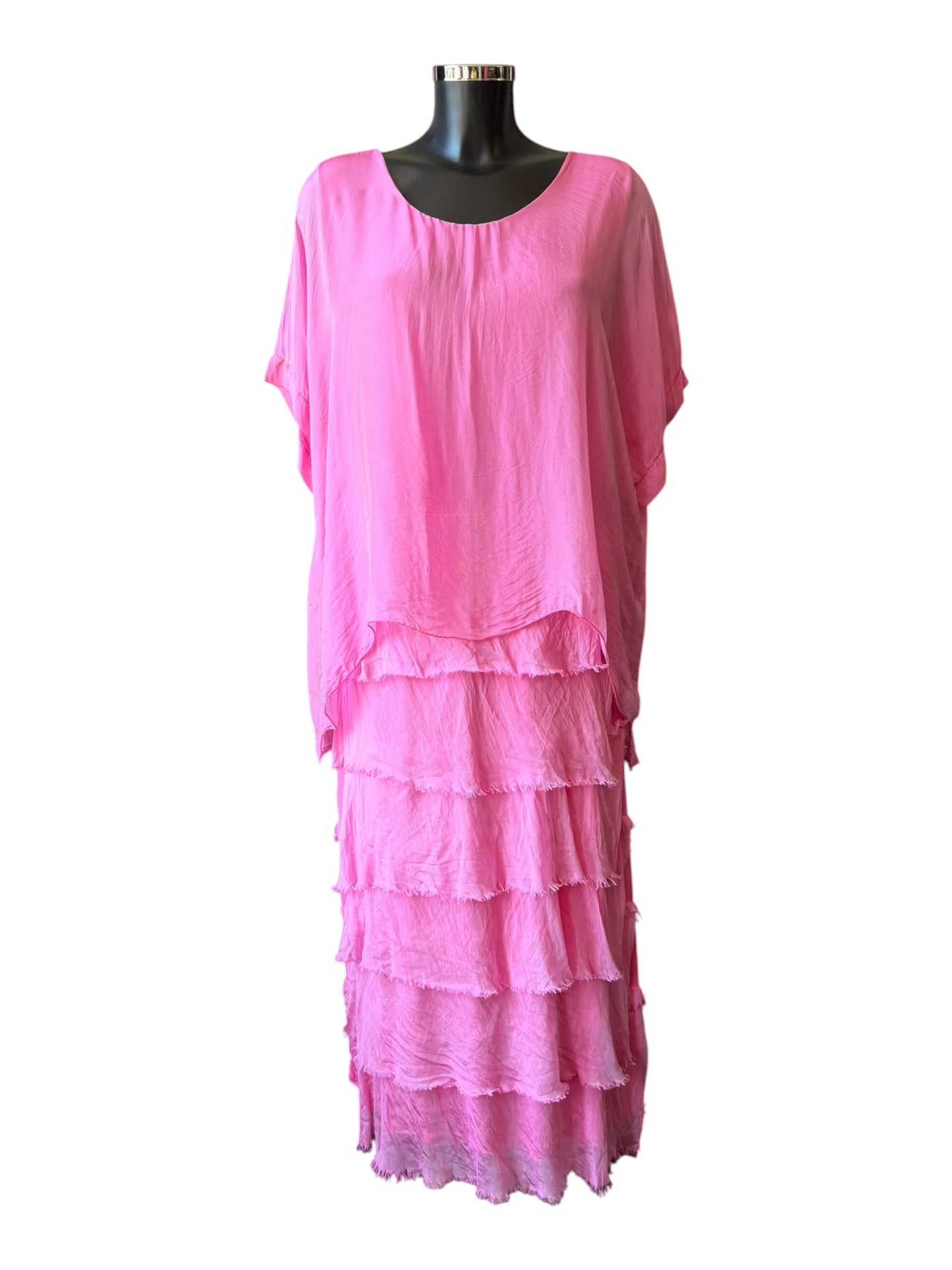 Sasha silk range mock 2 piece layers dress   - Candy pink