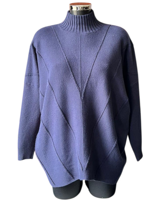 Courtney chevron knit turtle neck jumper - Navy