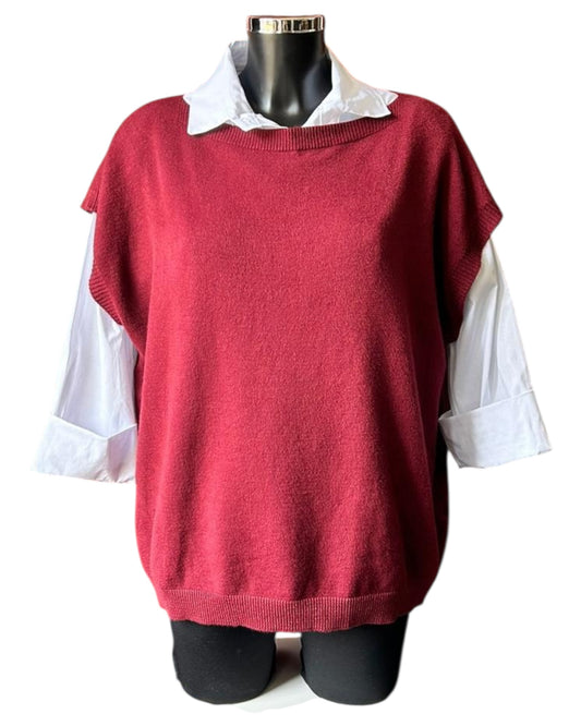 Yasmin 2 piece button back jumper & shirt  - Bordeaux