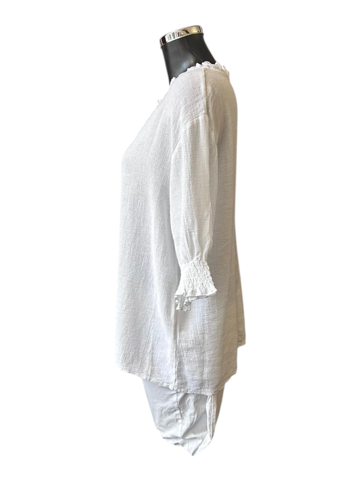 Casey range frill v neck top - White
