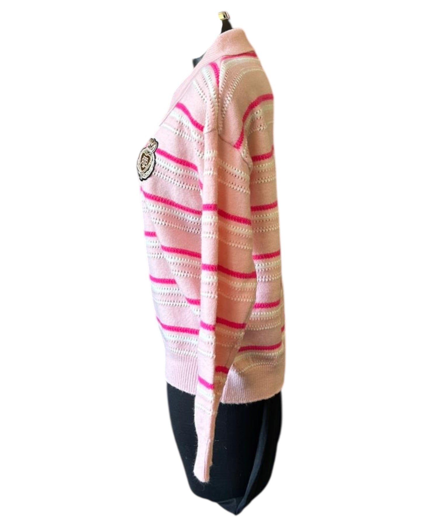 Erica striped crest emblem jumper - Pink