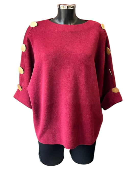 Freya premium knit gold button jumper - Bordeaux