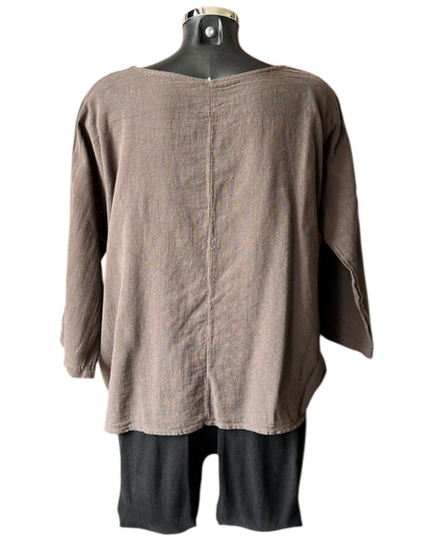 Mia cotton linen mix top - Chocolate