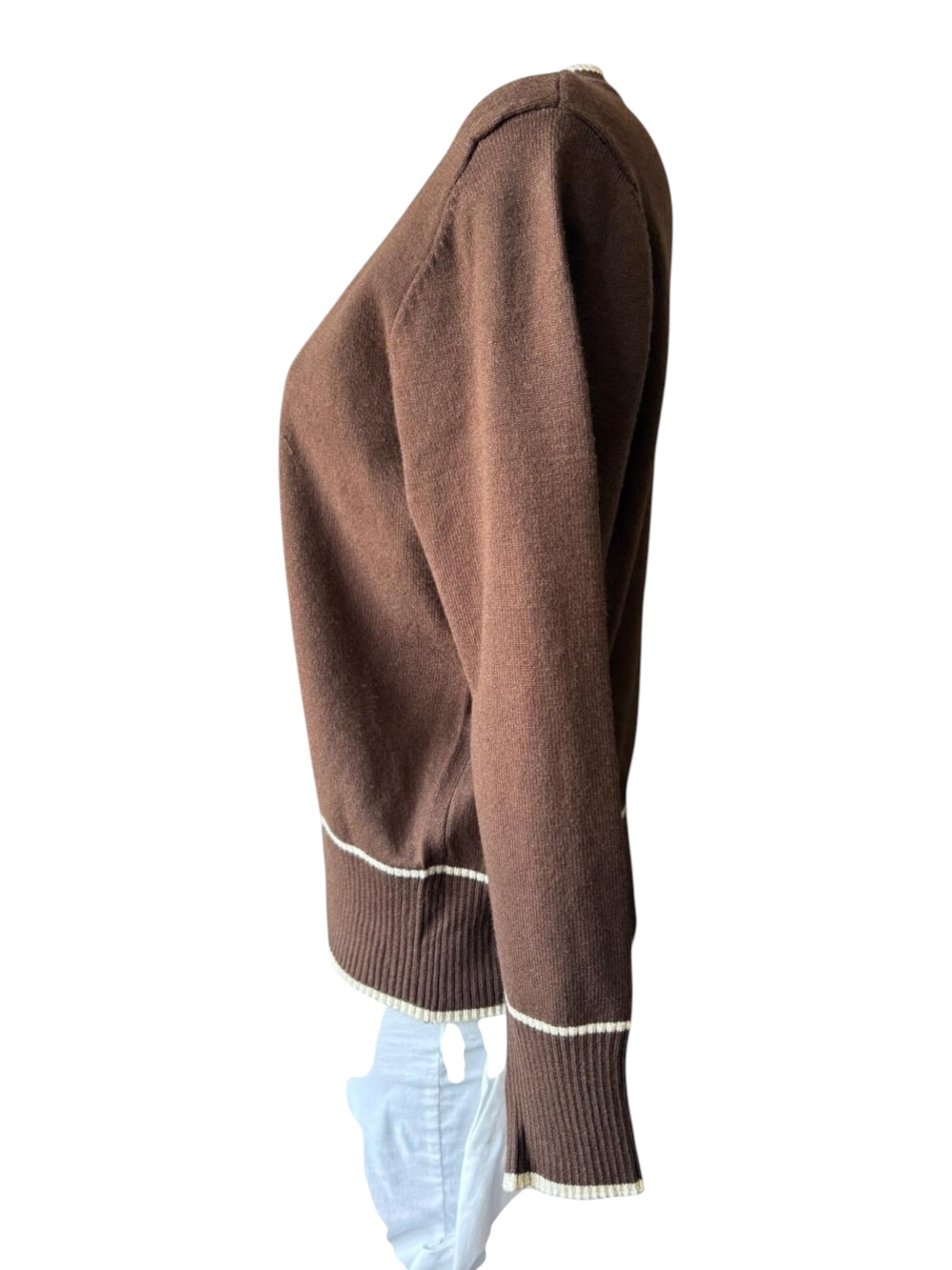 Morag contrast trim v neck jumper - Chocolate