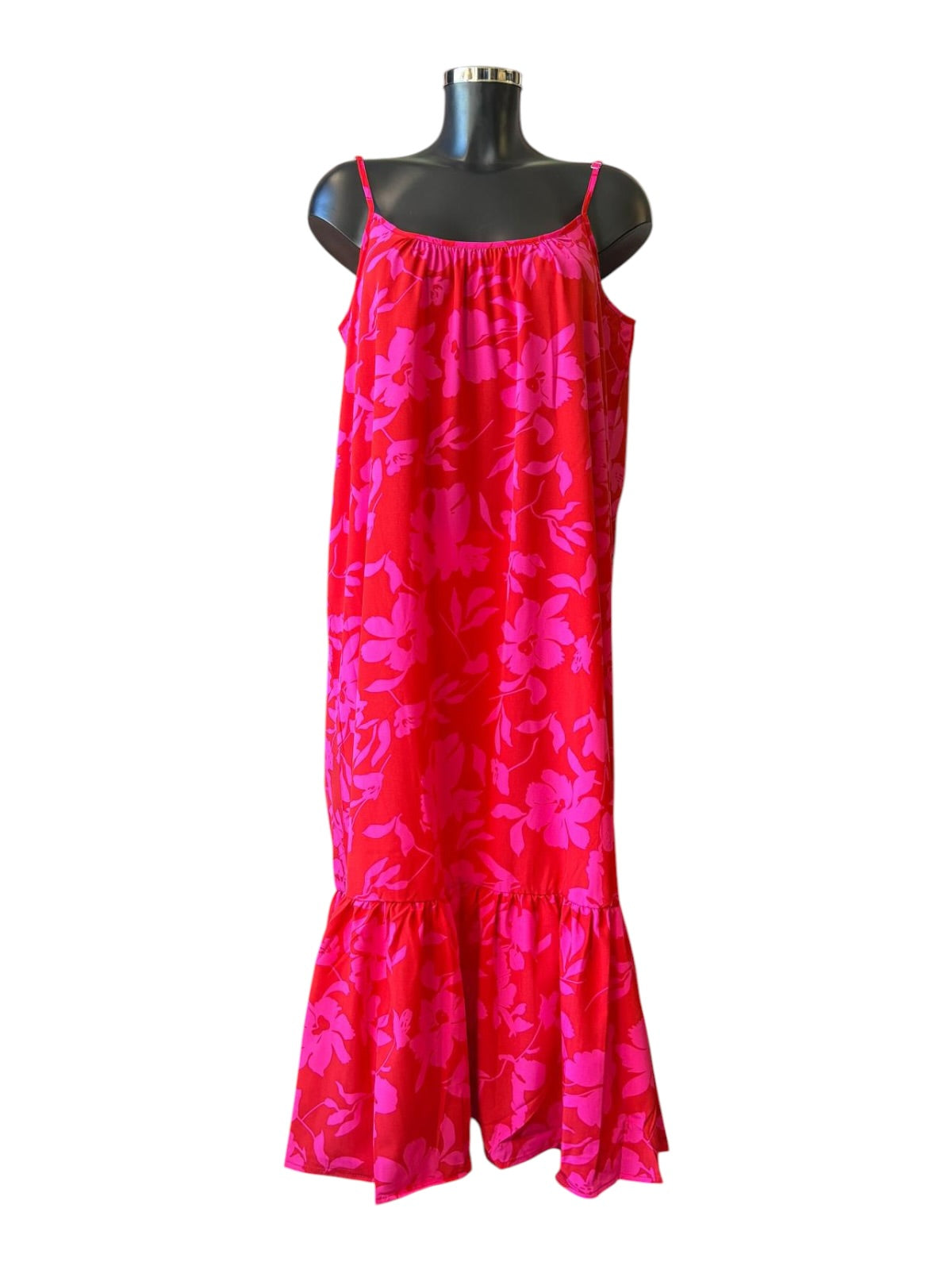 Erica tropical floral midi slip dress red/pink