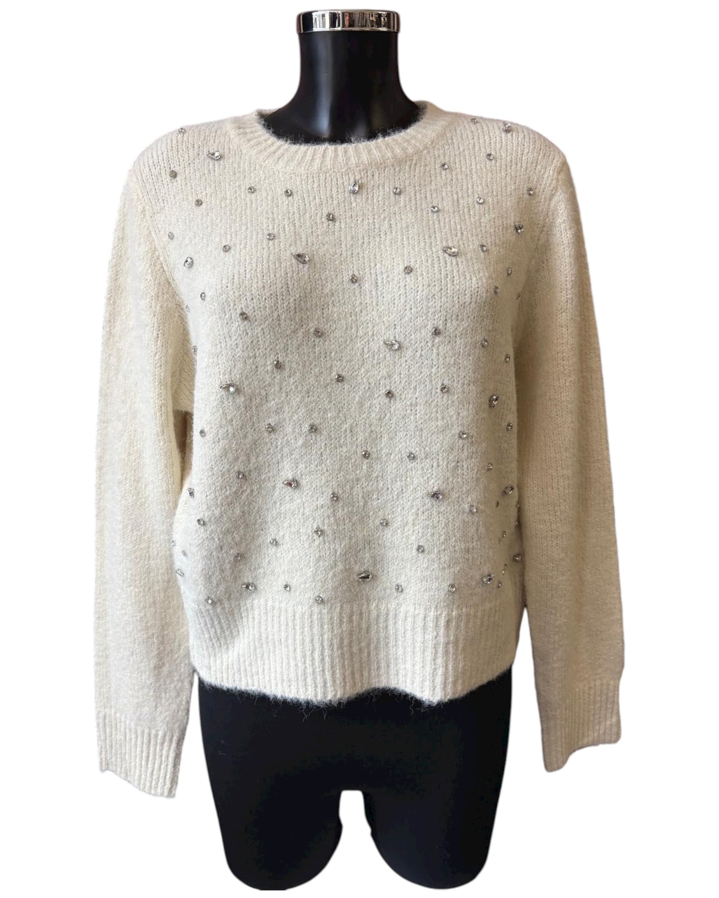 Jemima jewelled front short jumper - cream