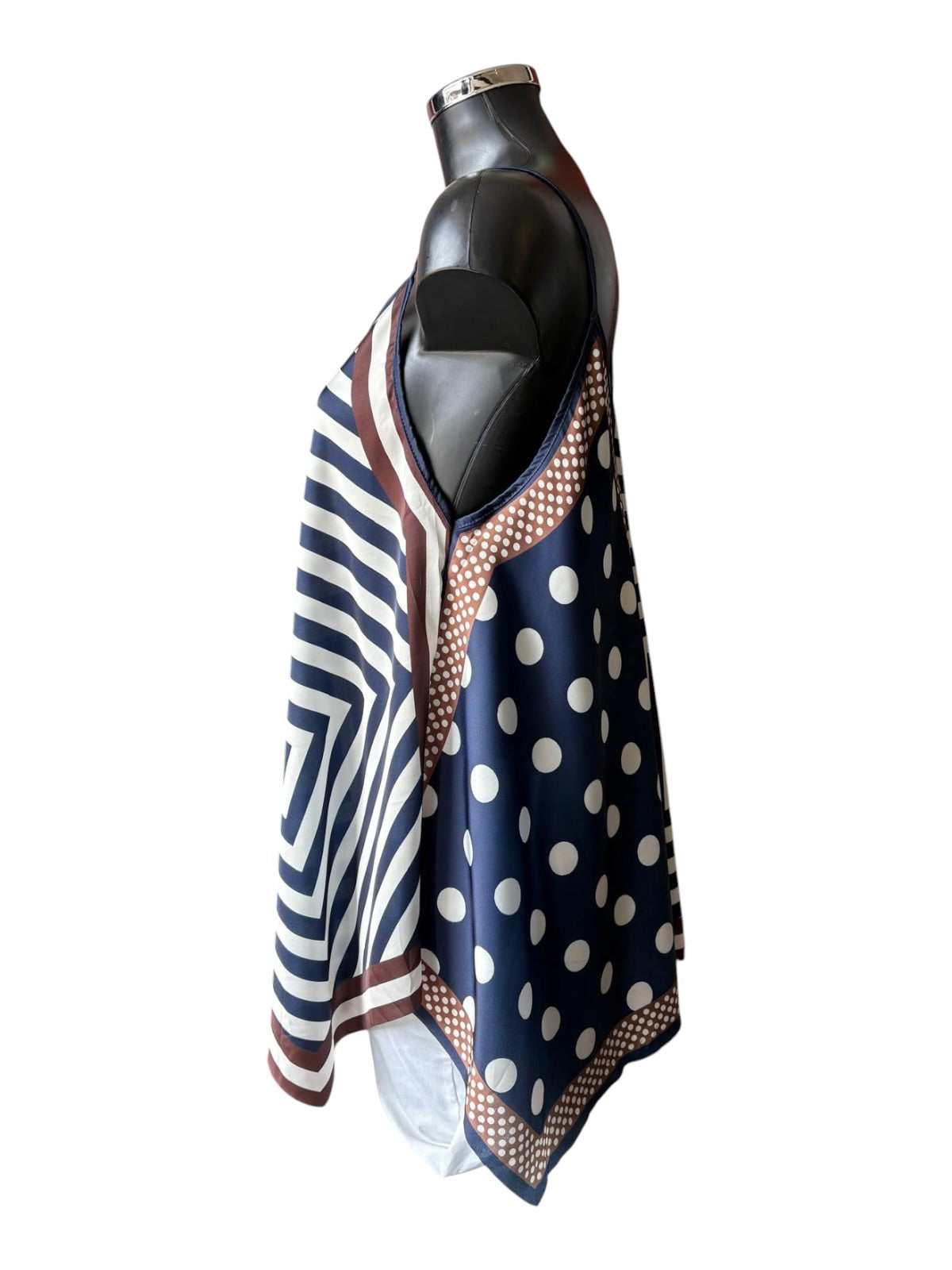 Esme spot & stripe satin cami top - Navy