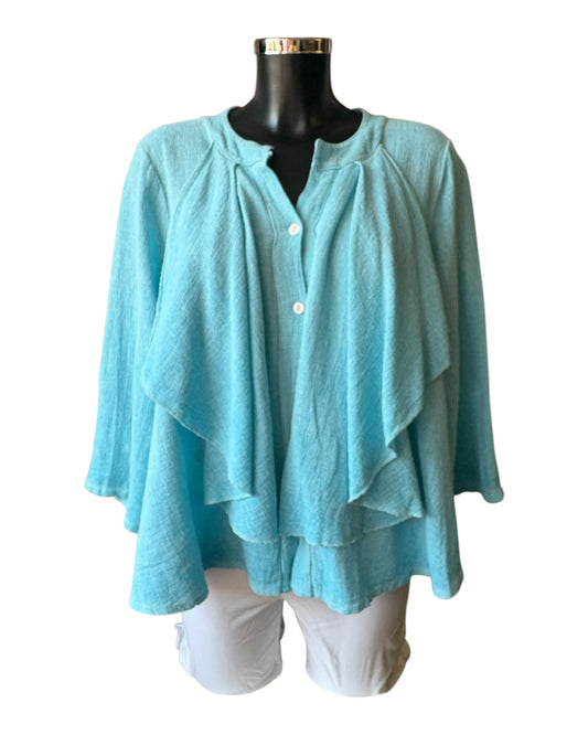 Casey range ruffle front top - Aqua