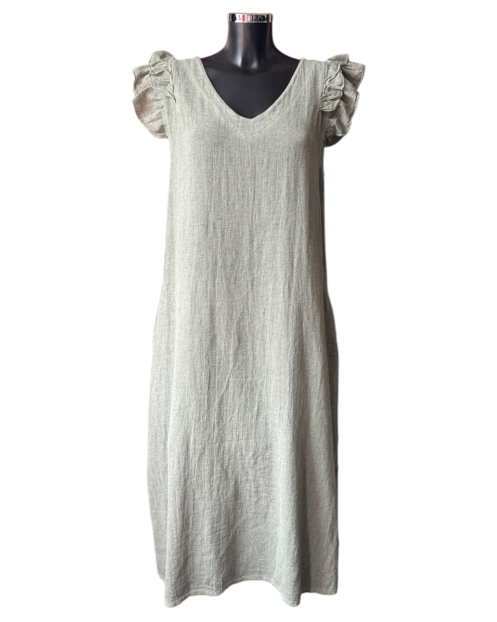 Casey range frill sleeve dress - Khaki