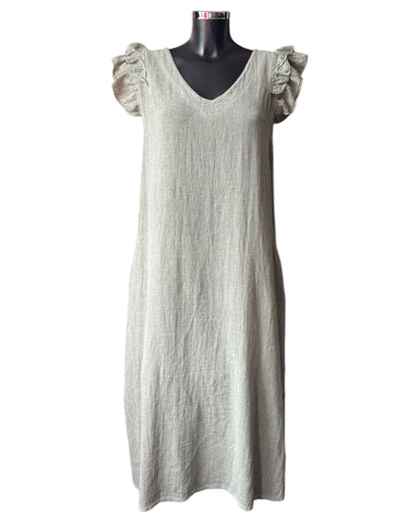 Casey range frill sleeve dress - Khaki