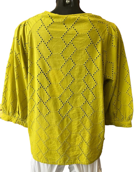 Foil peek a boo blouse in citron