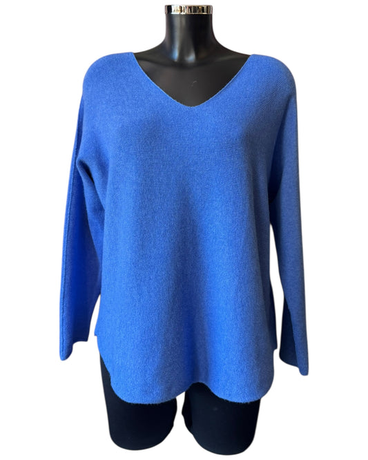 Toni short soft plain v neck jumper - Denim