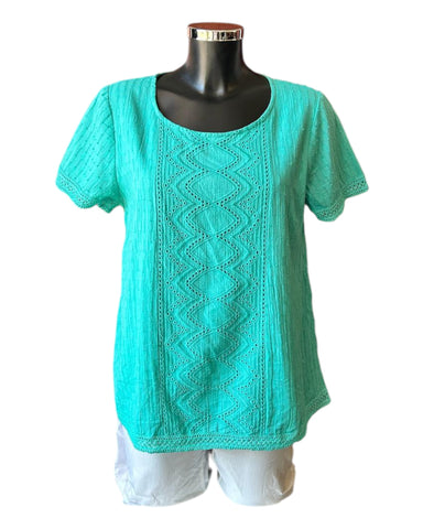 Orientique broderie cotton top - Aqua