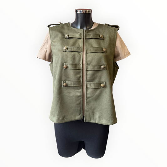 Moira suede feel military waistcoat - Khaki