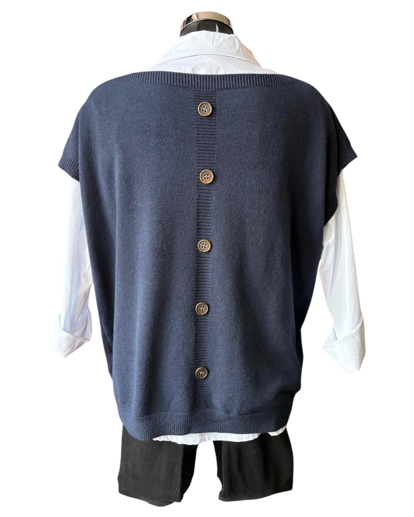 Yasmin 2 piece button back jumper & shirt - Navy