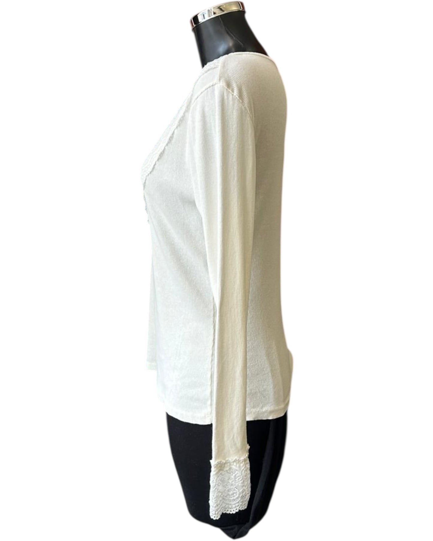 Kerri lace trim v neck top - Ivory