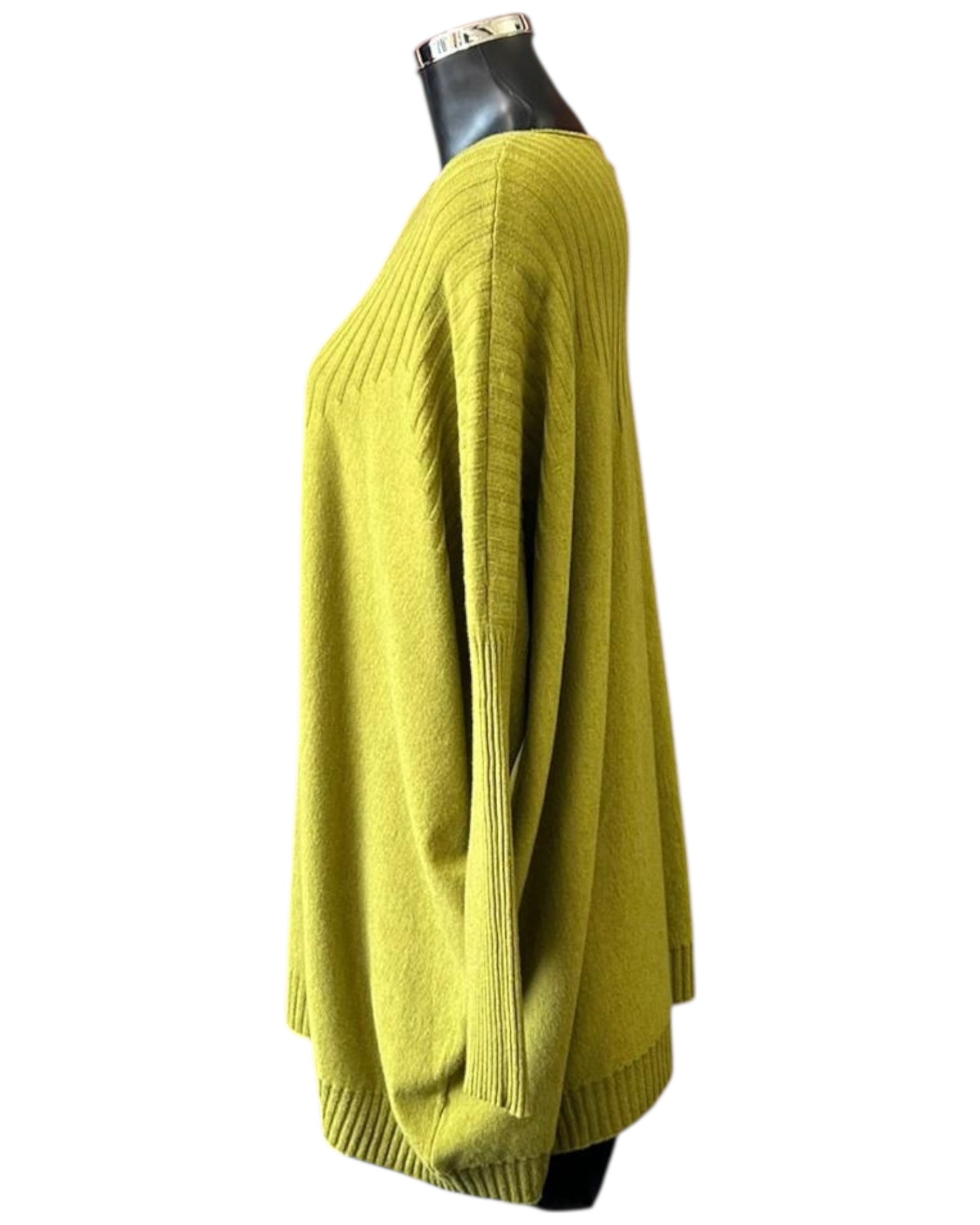 Carrie fine knit ribbed tunic jumper - Lime
