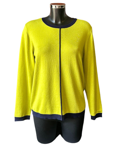 Kaleido fine knit colour tip jumper - Chartreuse/Navy