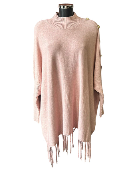 Lexi button shoulder tassel hem jumper - Pink