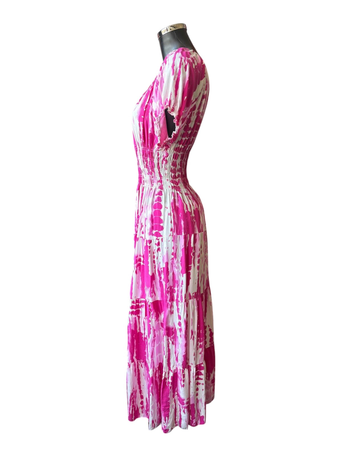 Molly Bardot midi tiered dress - Cerise pattern