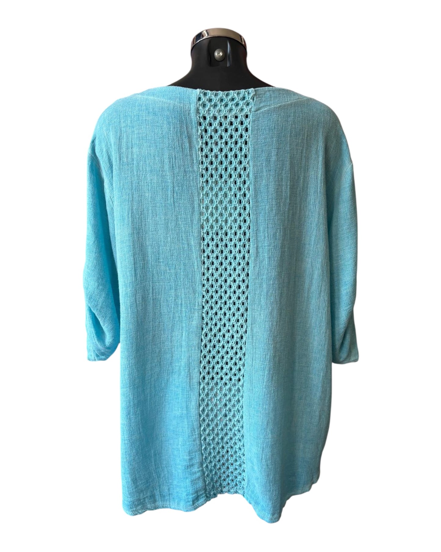 Casey range grid hem and back top - Aqua