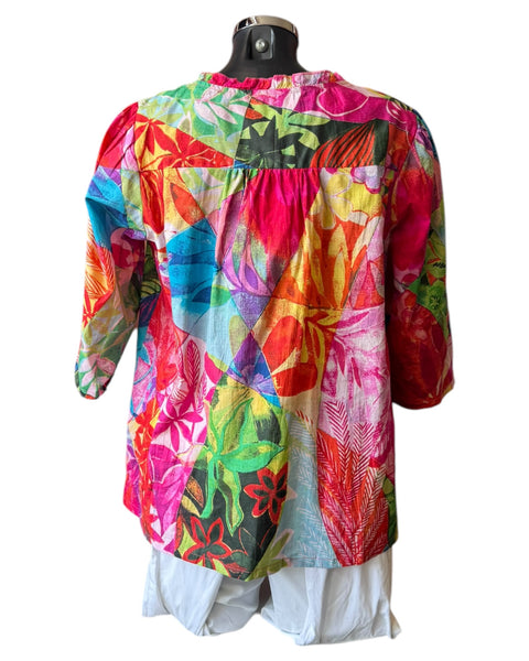Orientique Jozani frill neckline print top