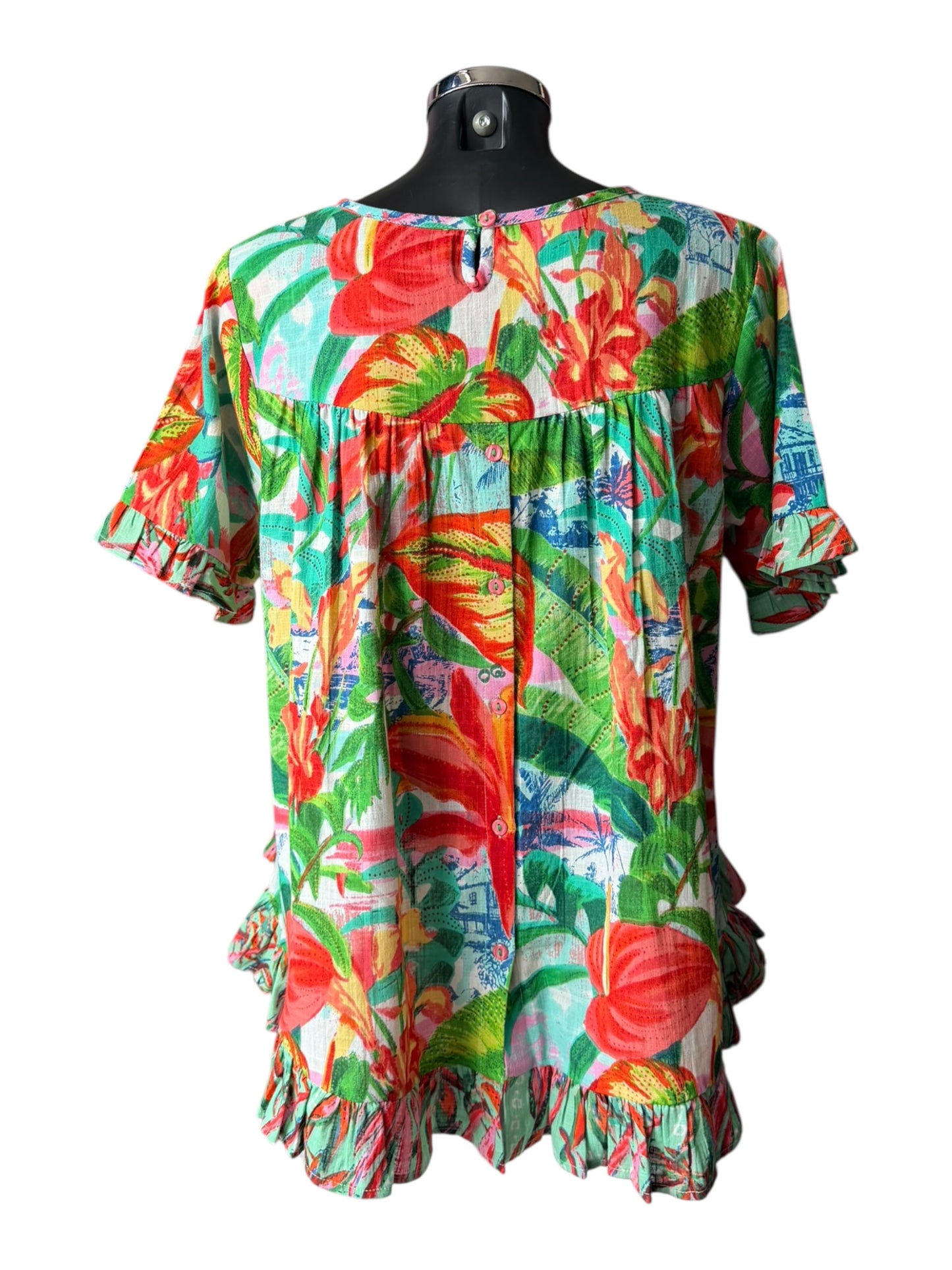 Orientique Equador print frill top