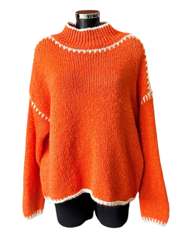 Jessie contrast stitch high neck jumper - Orange