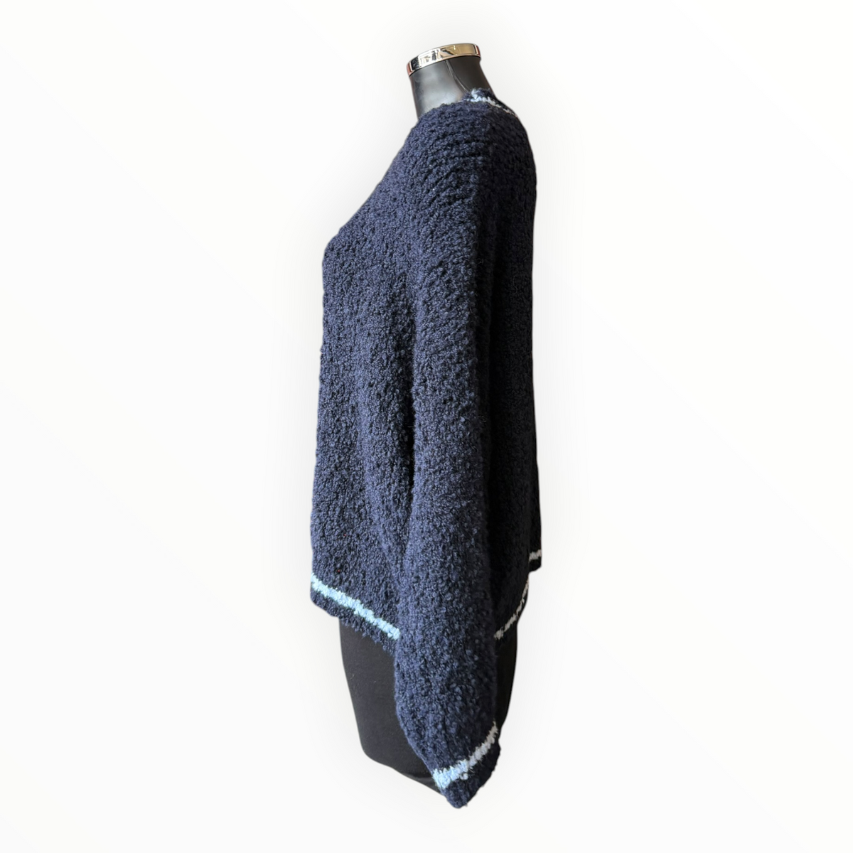 Helena boucle knit contrast stripe jumper - Navy
