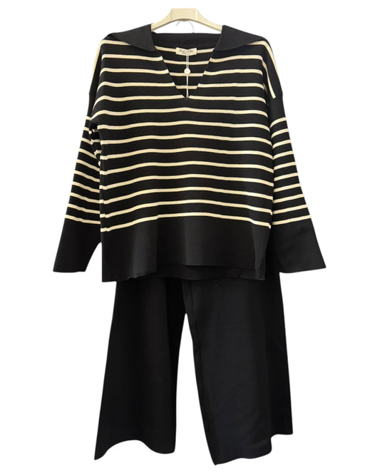 Angel black/white stripe co-ord knitted trouser suit