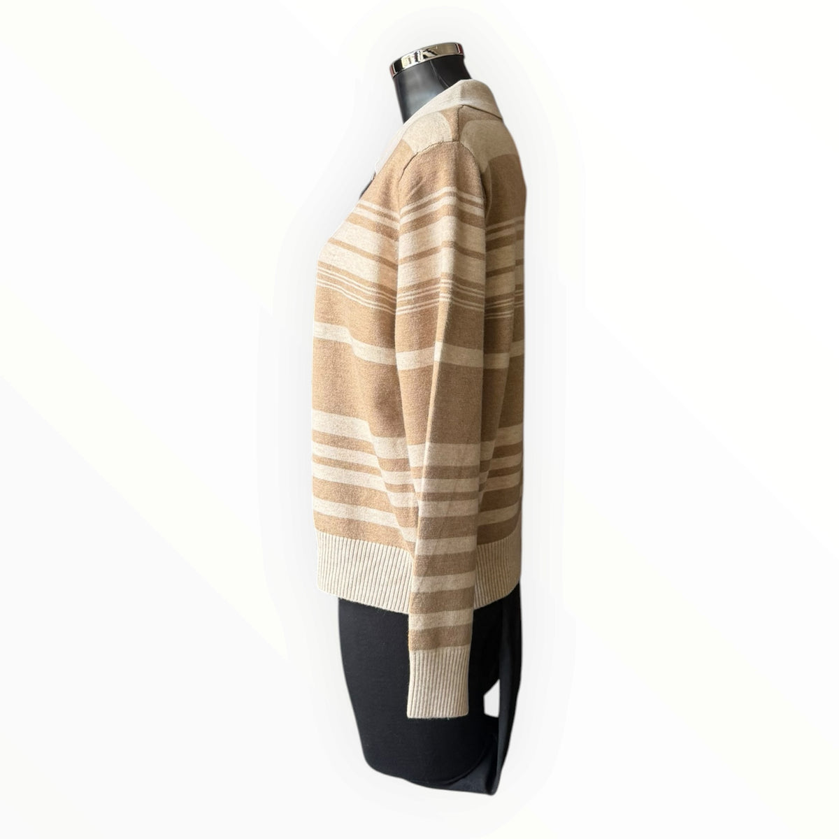 Georgia zip neck multi stripe jumper - taupe mix