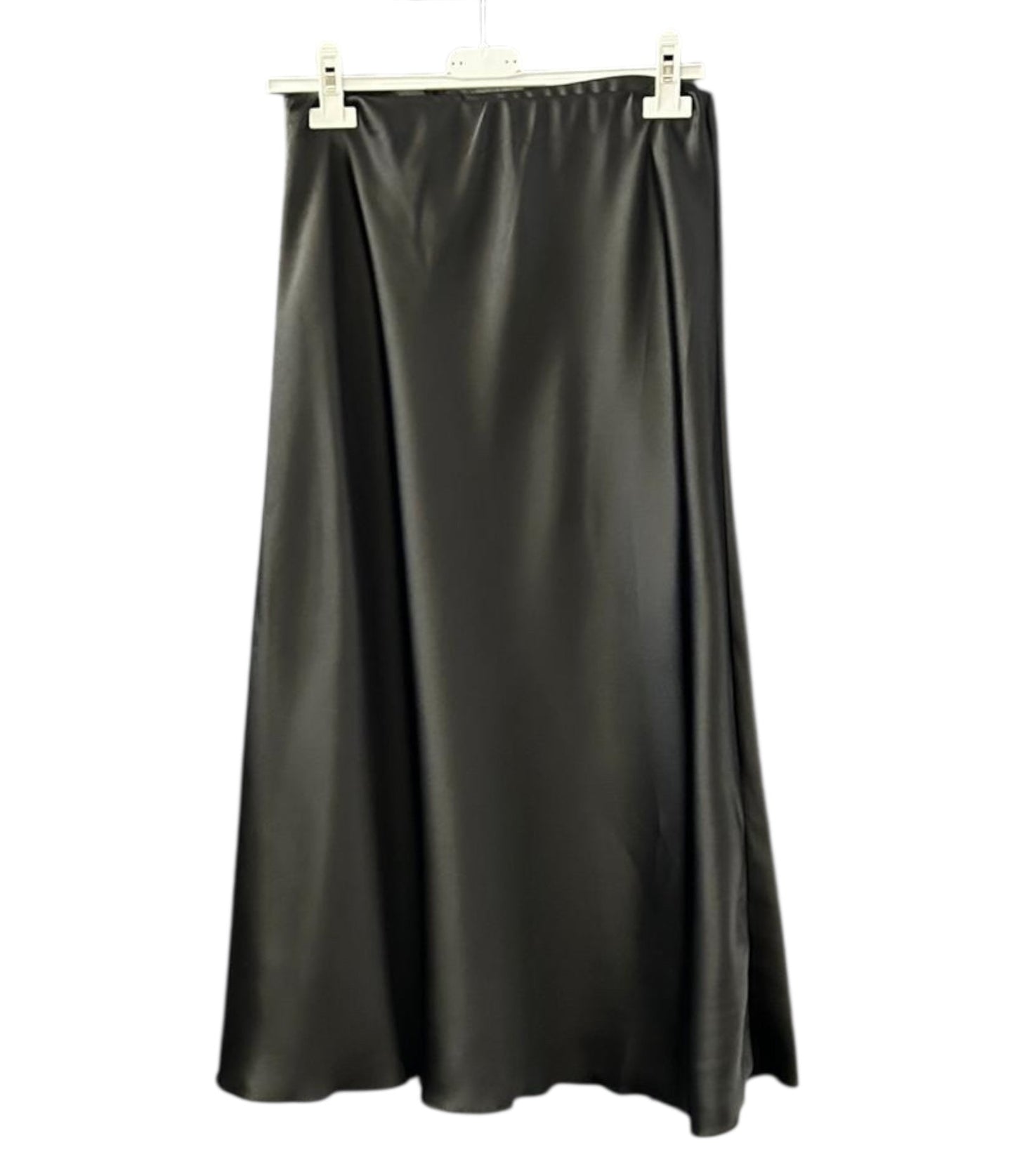 Orla black satin midi skirt