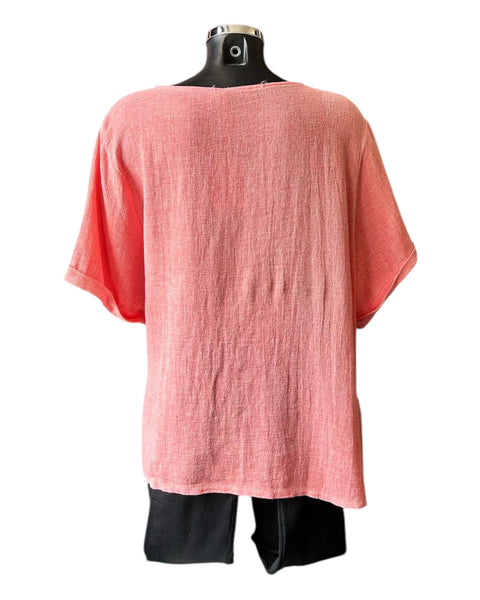 Casey range short sleeve tie front top - Coral