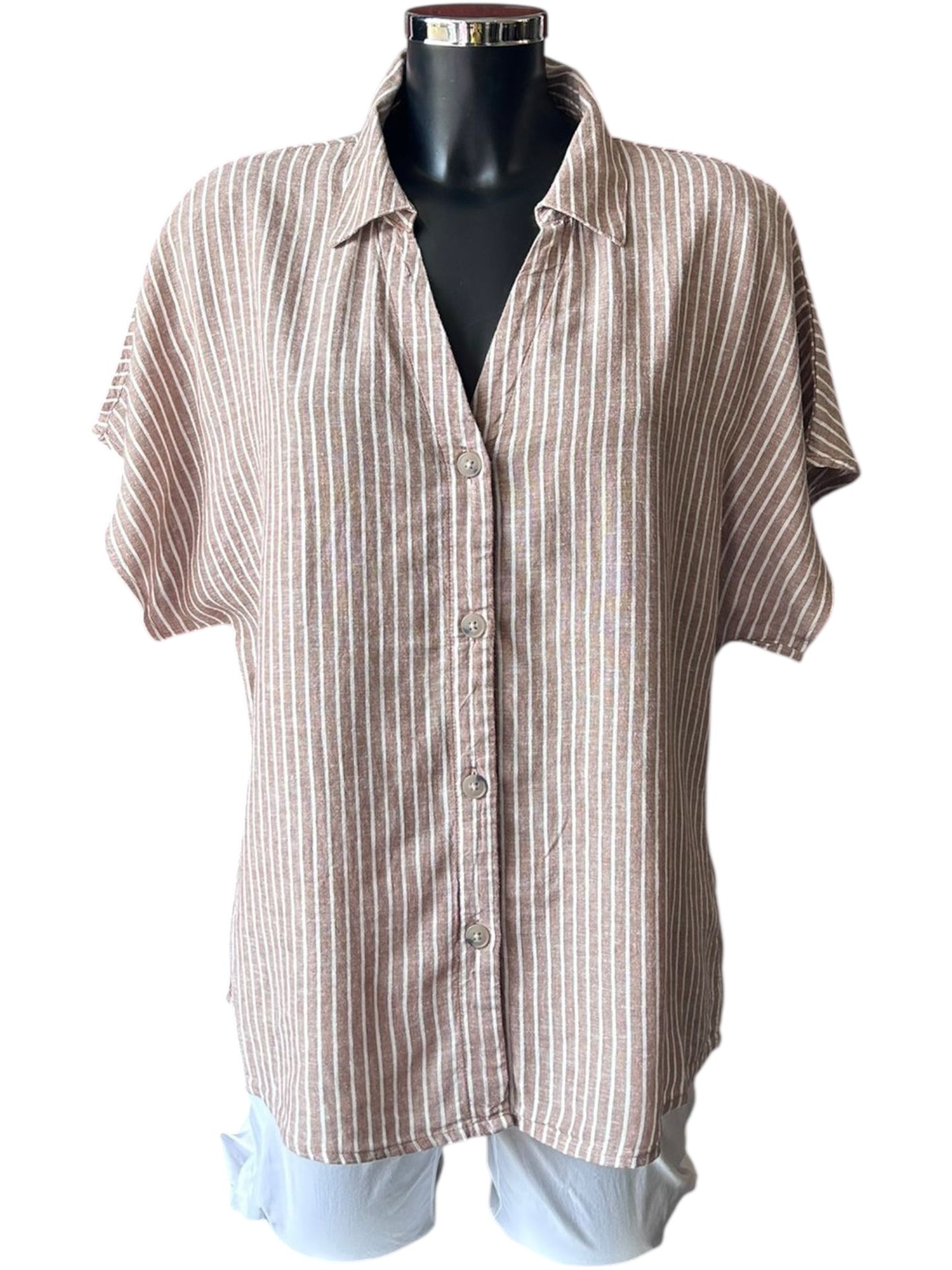 Byoung falakka v neck shirt - woodsmoke stripe