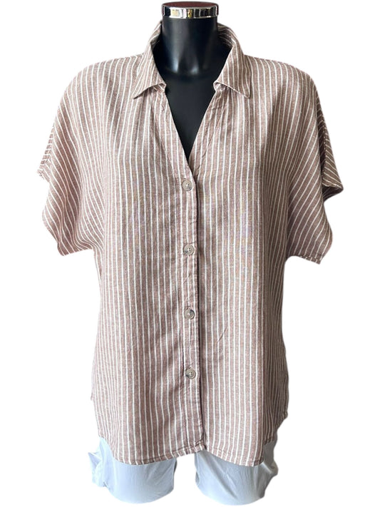 Byoung falakka v neck shirt - woodsmoke stripe