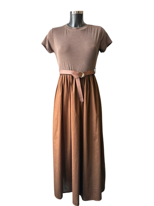 Gloria belted long dress - Brown