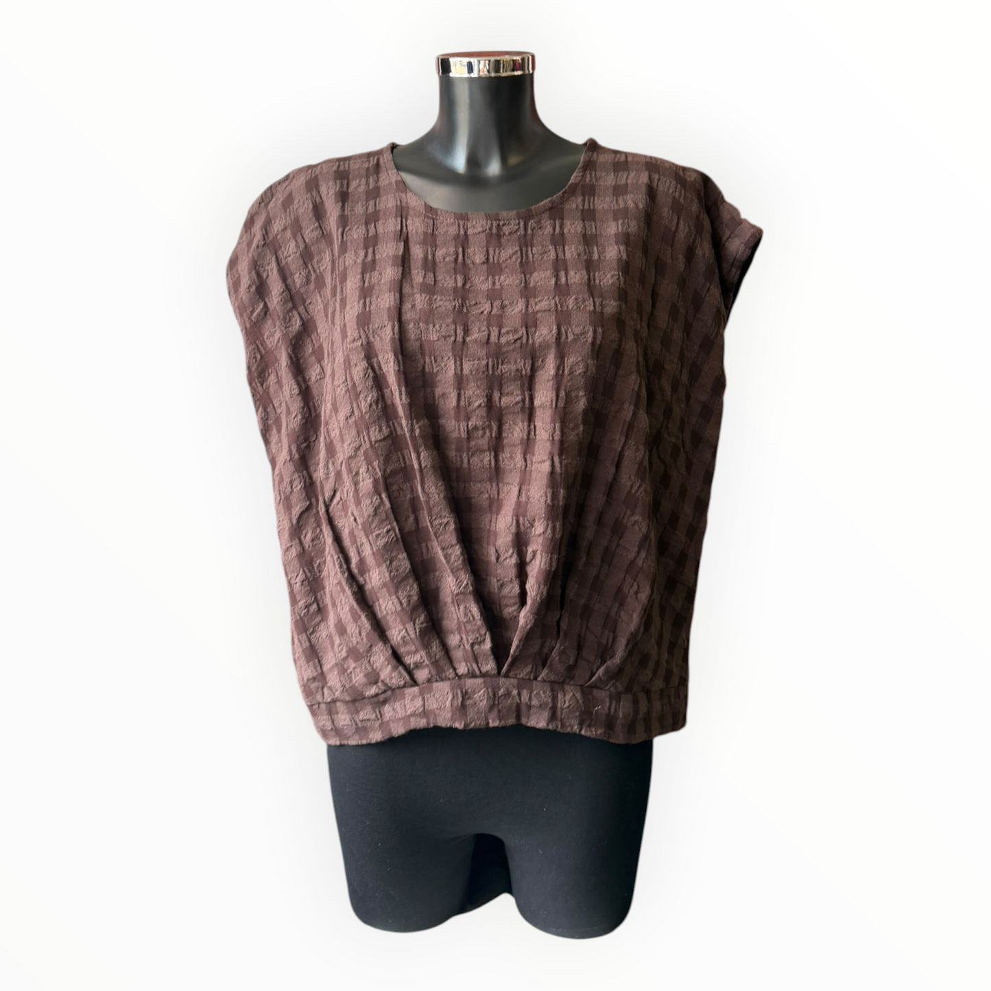 Eliza range checked cap sleeve top - Chocolate