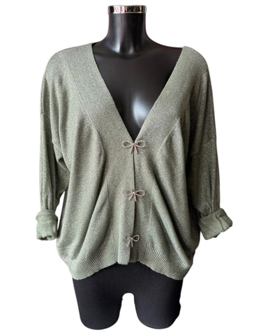Freya sparkle knit bow fastening cardigan - Khaki