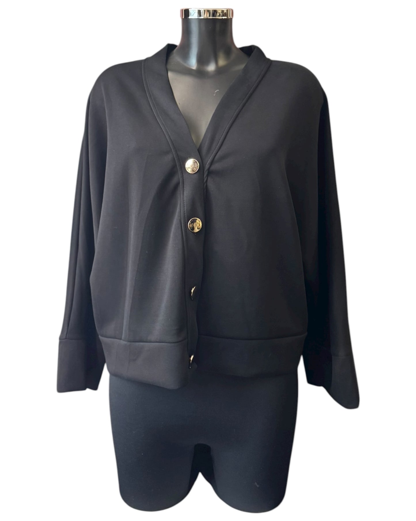 Lola gold button cardigan - Black