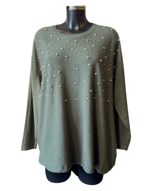 Hannah oversized pearl appliqué jumper - Khaki