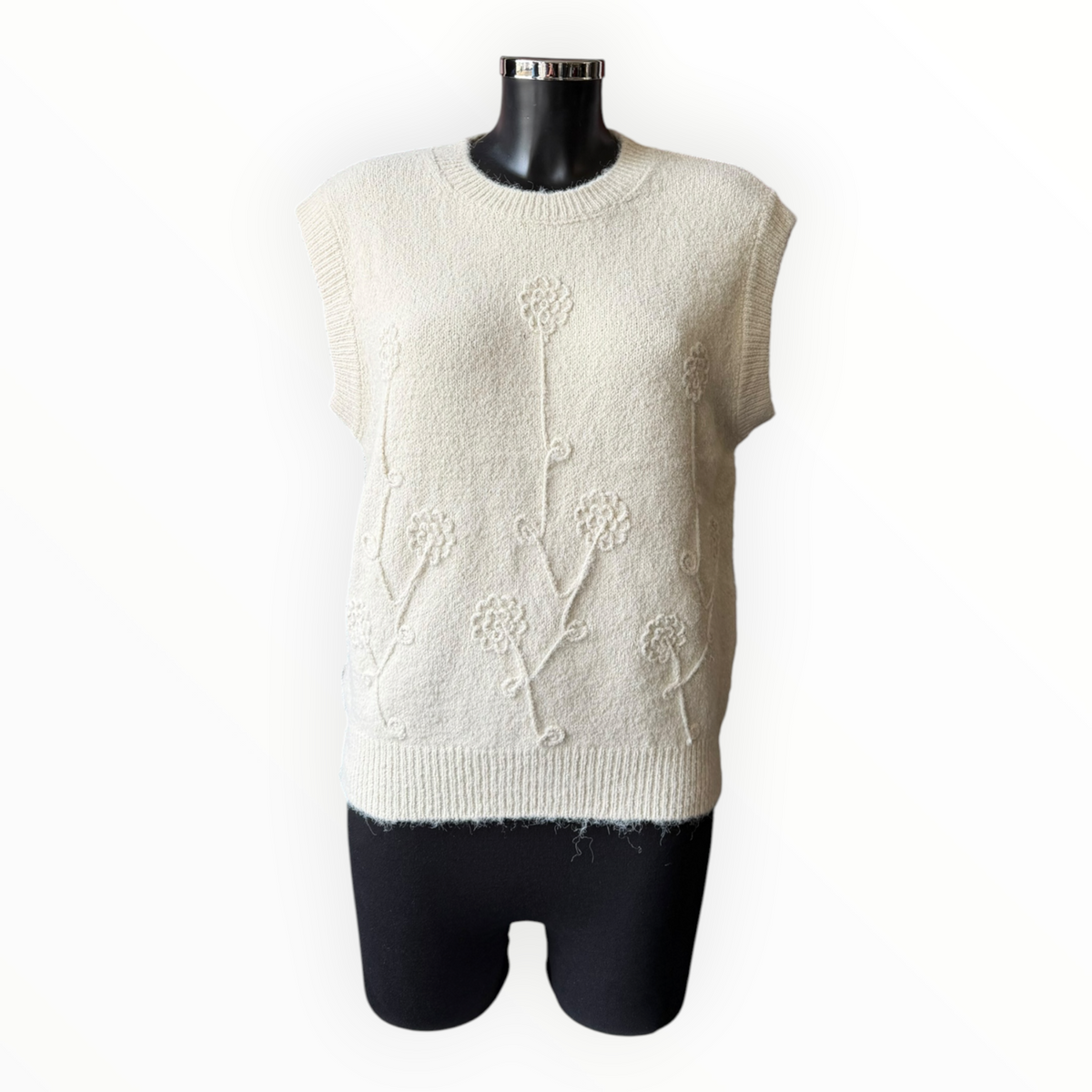 Anna flower applique tabard knit - Beige