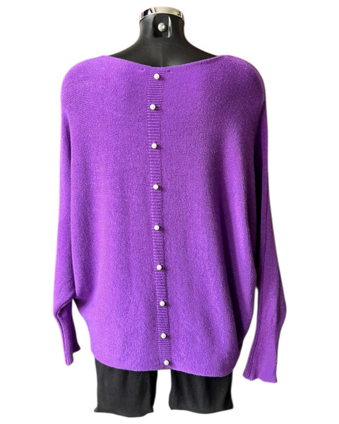 Cassie pearl back batwing jumper - Purple