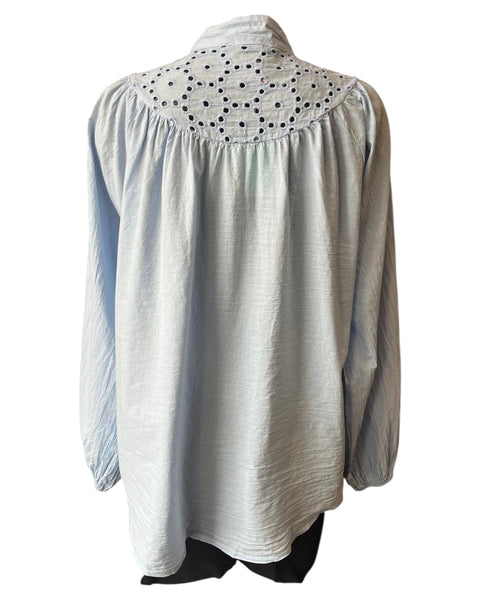 Harriet cotton broderie anglais detail blouse - Pale blue